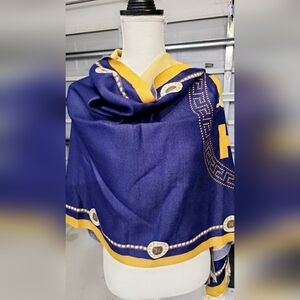 Blue and Yellow Patterned Cashmeer  Scarf